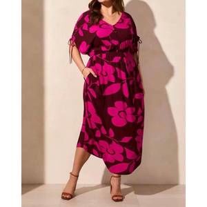 NEW TRIBAL v-neck flowy dress - plus in maroon